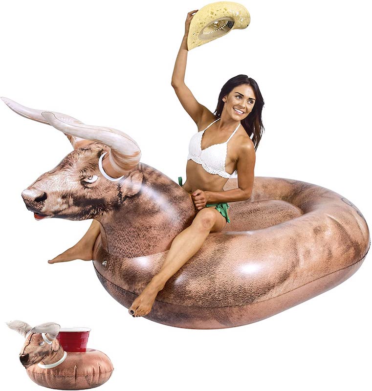 woman having fun on the pool bull