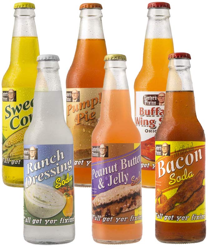 6 flavor assortment of odd sodas